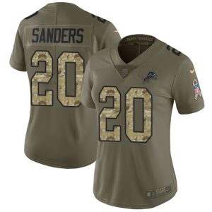 Finest Lions #20 Barry Sanders Olive/Camo Women's Stitched NFL Limited 2017 Salute to Service Jersey