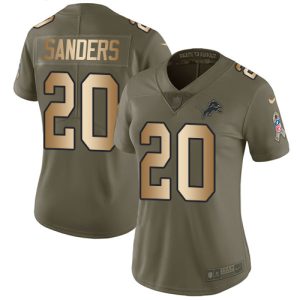 Gorgeous Lions #20 Barry Sanders Olive/Gold Women's Stitched NFL Limited 2017 Salute to Service Jersey