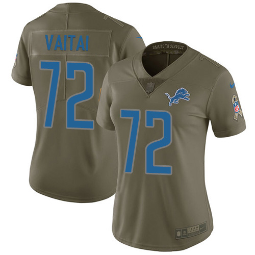 Gorgeous Lions #72 Halapoulivaati Vaitai Olive Women's Stitched NFL Limited 2017 Salute To Service Jersey