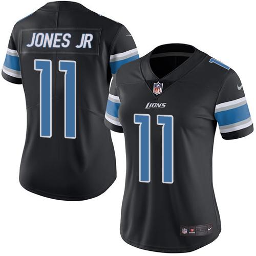 Premium Lions #11 Marvin Jones Jr Black Women's Stitched NFL Limited Rush Jersey