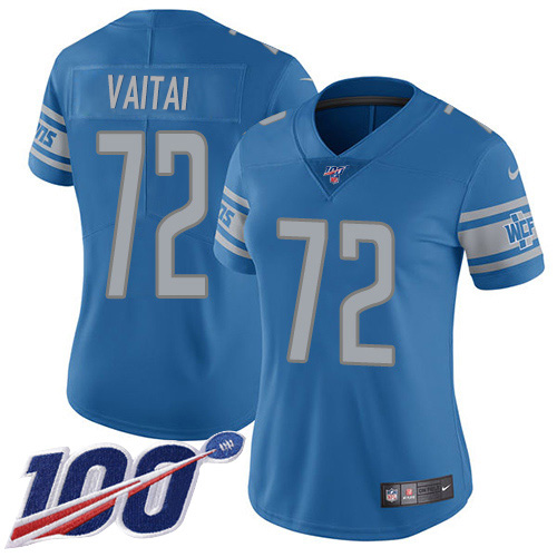 Gorgeous Lions #72 Halapoulivaati Vaitai Blue Team Color Women's Stitched NFL 100th Season Vapor Untouchable Limited Jersey