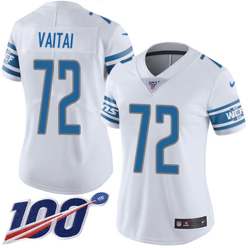 Exquisite Lions #72 Halapoulivaati Vaitai White Women's Stitched NFL 100th Season Vapor Untouchable Limited Jersey