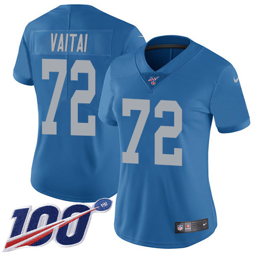 High quality Lions #72 Halapoulivaati Vaitai Blue Throwback Women's Stitched NFL 100th Season Vapor Untouchable Limited Jersey