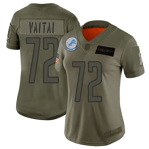 Gorgeous Lions #72 Halapoulivaati Vaitai Camo Women's Stitched NFL Limited 2019 Salute To Service Jersey