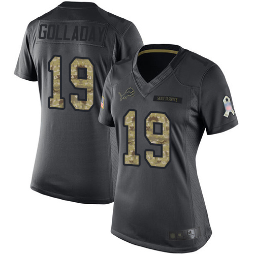 Marvelous Lions #19 Kenny Golladay Black Women's Stitched NFL Limited 2016 Salute to Service Jersey