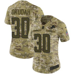 Outstanding Lions #30 Jeff Okudah Camo Women's Stitched NFL Limited 2018 Salute To Service Jersey