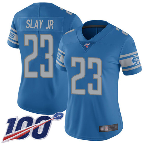 Premium Lions #23 Darius Slay Jr Blue Team Color Women's Stitched NFL 100th Season Vapor Limited Jersey