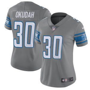 Marvelous Lions #30 Jeff Okudah Gray Women's Stitched NFL Limited Rush Jersey