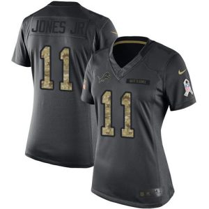 Finest Lions #11 Marvin Jones Jr Black Women's Stitched NFL Limited 2016 Salute to Service Jersey