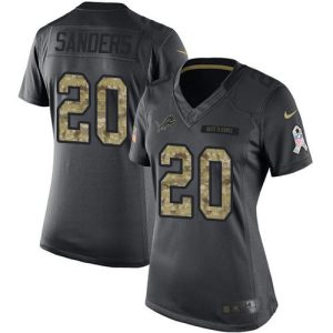 Exceptional Lions #20 Barry Sanders Black Women's Stitched NFL Limited 2016 Salute to Service Jersey