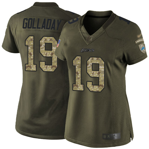 High quality Lions #19 Kenny Golladay Green Women's Stitched NFL Limited 2015 Salute to Service Jersey