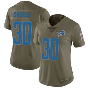 Gorgeous Lions #30 Jeff Okudah Olive Women's Stitched NFL Limited 2017 Salute To Service Jersey