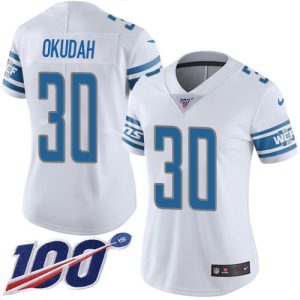 Gorgeous Lions #30 Jeff Okudah White Women's Stitched NFL 100th Season Vapor Untouchable Limited Jersey