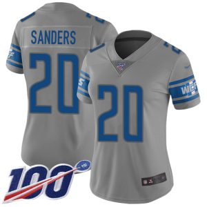 High quality Lions #20 Barry Sanders Gray Women's Stitched NFL Limited Inverted Legend 100th Season Jersey