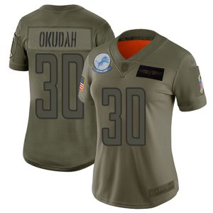 Finest Lions #30 Jeff Okudah Camo Women's Stitched NFL Limited 2019 Salute To Service Jersey