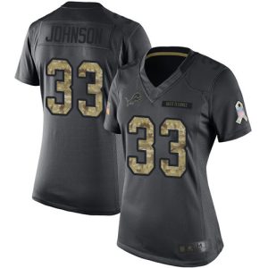Finest Lions #33 Kerryon Johnson Black Women's Stitched NFL Limited 2016 Salute to Service Jersey