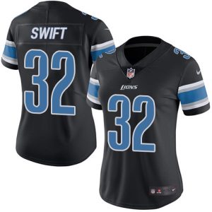 Superb Lions #32 D'Andre Swift Black Women's Stitched NFL Limited Rush Jersey