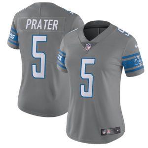 Gorgeous Lions #5 Matt Prater Gray Women's Stitched NFL Limited Rush Jersey