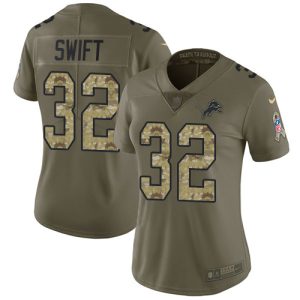 Finest Lions #32 D'Andre Swift Olive/Camo Women's Stitched NFL Limited 2017 Salute To Service Jersey