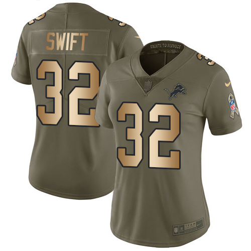 Superb Lions #32 D'Andre Swift Olive/Gold Women's Stitched NFL Limited 2017 Salute To Service Jersey