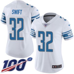 Gorgeous Lions #32 D'Andre Swift White Women's Stitched NFL 100th Season Vapor Untouchable Limited Jersey