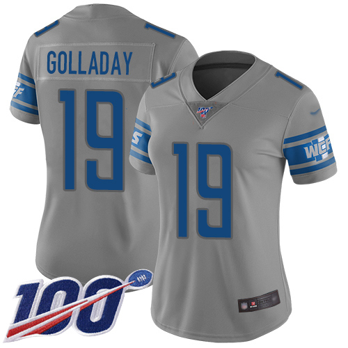 Marvelous Lions #19 Kenny Golladay Gray Women's Stitched NFL Limited Inverted Legend 100th Season Jersey