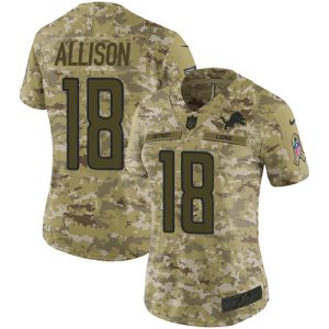 Marvelous Lions #18 Geronimo Allison Camo Women's Stitched NFL Limited 2018 Salute To Service Jersey