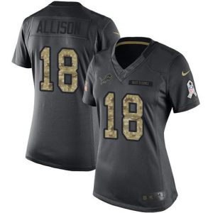 Marvelous Lions #18 Geronimo Allison Black Women's Stitched NFL Limited 2016 Salute to Service Jersey