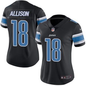 Exceptional Lions #18 Geronimo Allison Black Women's Stitched NFL Limited Rush Jersey