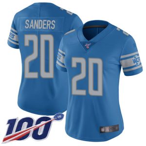 Exquisite Lions #20 Barry Sanders Blue Team Color Women's Stitched NFL 100th Season Vapor Limited Jersey