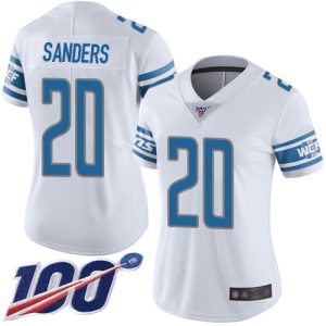 Superb Lions #20 Barry Sanders White Women's Stitched NFL 100th Season Vapor Limited Jersey