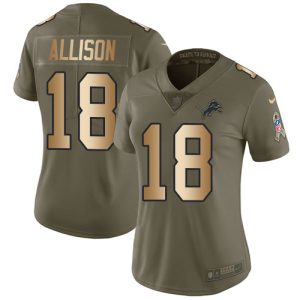 Gorgeous Lions #18 Geronimo Allison Olive/Gold Women's Stitched NFL Limited 2017 Salute To Service Jersey