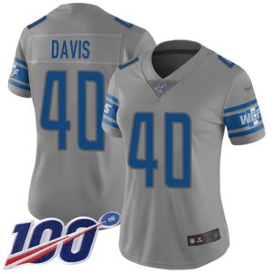 Gorgeous Lions #40 Jarrad Davis Gray Women's Stitched NFL Limited Inverted Legend 100th Season Jersey