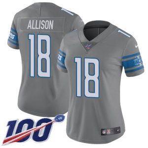 Marvelous Lions #18 Geronimo Allison Gray Women's Stitched NFL Limited Rush 100th Season Jersey