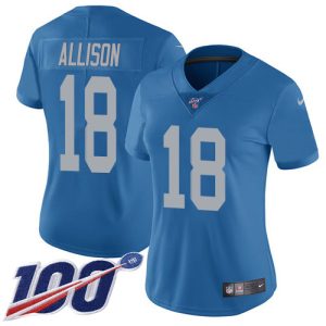 Finest Lions #18 Geronimo Allison Blue Throwback Women's Stitched NFL 100th Season Vapor Untouchable Limited Jersey
