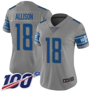 Outstanding Lions #18 Geronimo Allison Gray Women's Stitched NFL Limited Inverted Legend 100th Season Jersey