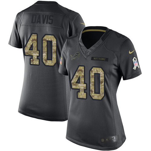 Finest Lions #40 Jarrad Davis Black Women's Stitched NFL Limited 2016 Salute to Service Jersey