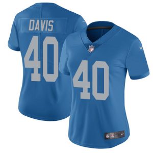 Finest Lions #40 Jarrad Davis Blue Throwback Women's Stitched NFL Vapor Untouchable Limited Jersey