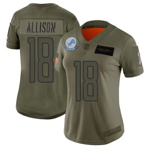 Finest Lions #18 Geronimo Allison Camo Women's Stitched NFL Limited 2019 Salute To Service Jersey
