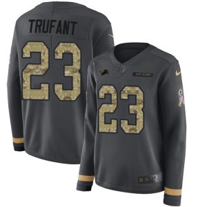 Superior Lions #23 Desmond Trufant Anthracite Salute to Service Women's Stitched NFL Limited Therma Long Sleeve Jersey