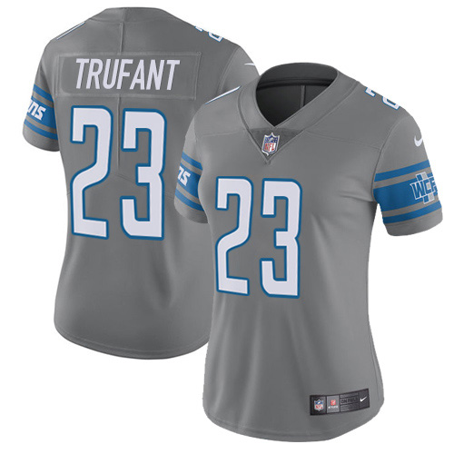 Gorgeous Lions #23 Desmond Trufant Gray Women's Stitched NFL Limited Rush Jersey