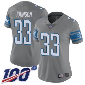 Gorgeous Lions #33 Kerryon Johnson Gray Women's Stitched NFL Limited Rush 100th Season Jersey