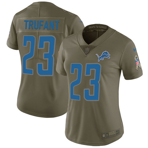 Marvelous Lions #23 Desmond Trufant Olive Women's Stitched NFL Limited 2017 Salute To Service Jersey