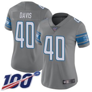High quality Lions #40 Jarrad Davis Gray Women's Stitched NFL Limited Rush 100th Season Jersey