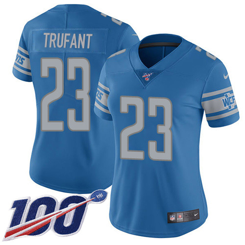 Marvelous Lions #23 Desmond Trufant Blue Team Color Women's Stitched NFL 100th Season Vapor Untouchable Limited Jersey