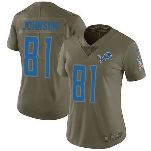 Gorgeous Lions #81 Calvin Johnson Olive Women's Stitched NFL Limited 2017 Salute to Service Jersey