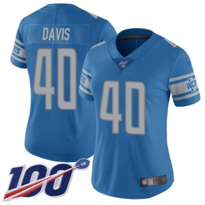 Exquisite Lions #40 Jarrad Davis Blue Team Color Women's Stitched NFL 100th Season Vapor Limited Jersey