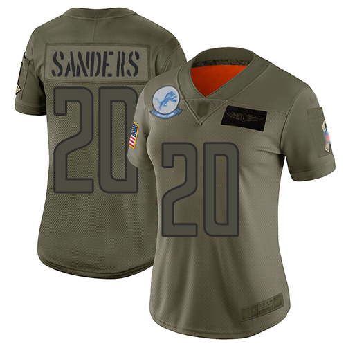 Gorgeous Lions #20 Barry Sanders Camo Women's Stitched NFL Limited 2019 Salute to Service Jersey