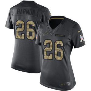 Marvelous Lions #26 Duron Harmon Black Women's Stitched NFL Limited 2016 Salute to Service Jersey