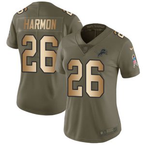 High quality Lions #26 Duron Harmon Olive/Gold Women's Stitched NFL Limited 2017 Salute To Service Jersey
